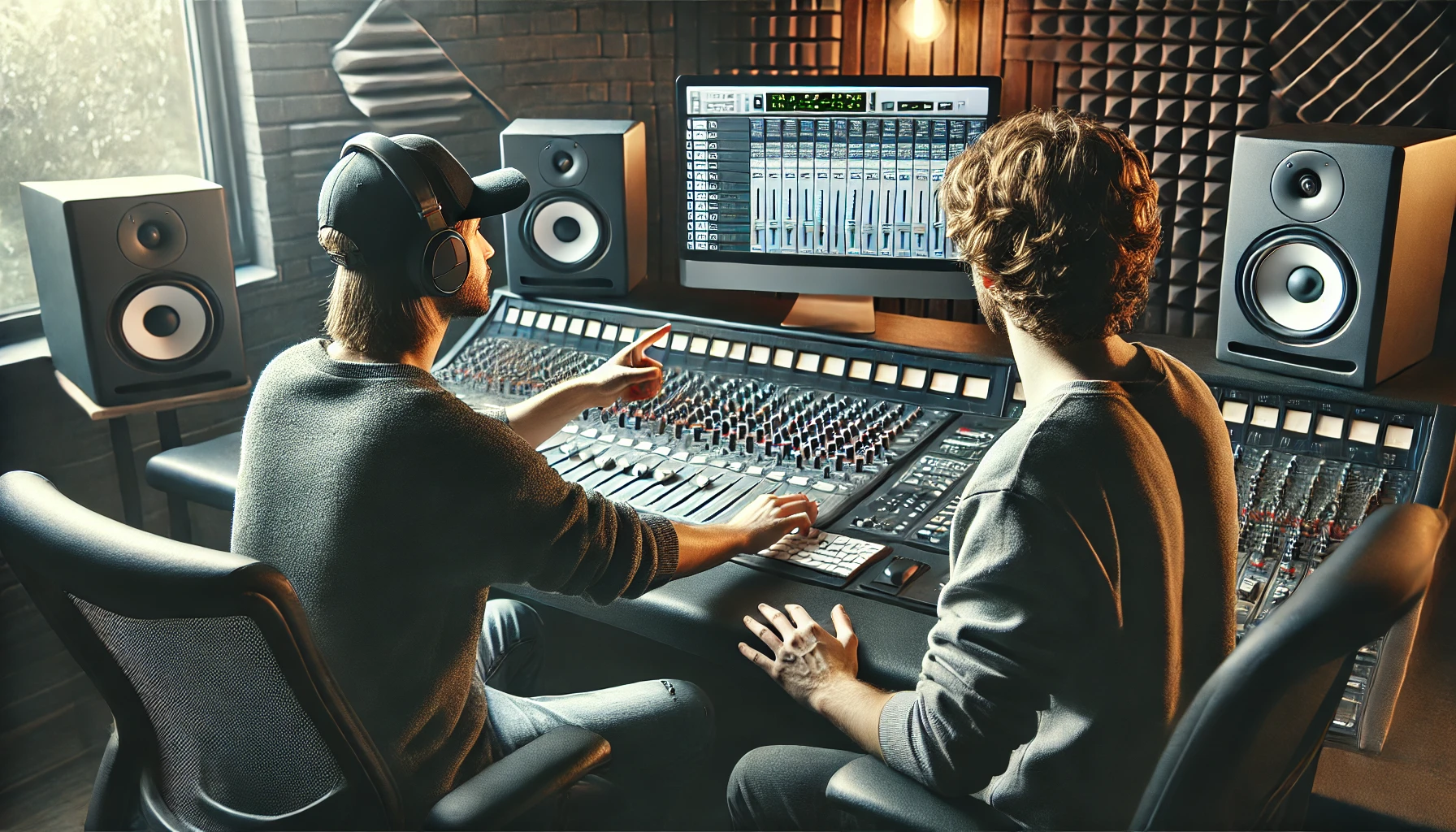 two man  in a recording studio