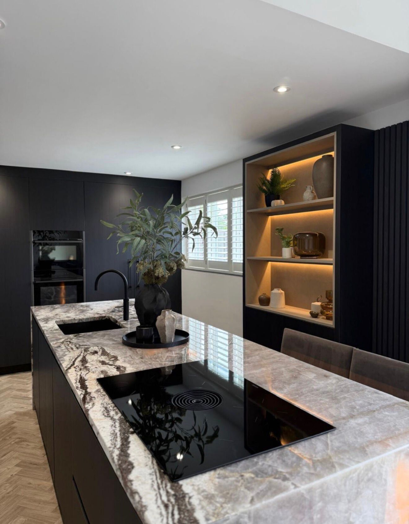 Quartzite kitchen worktop installed