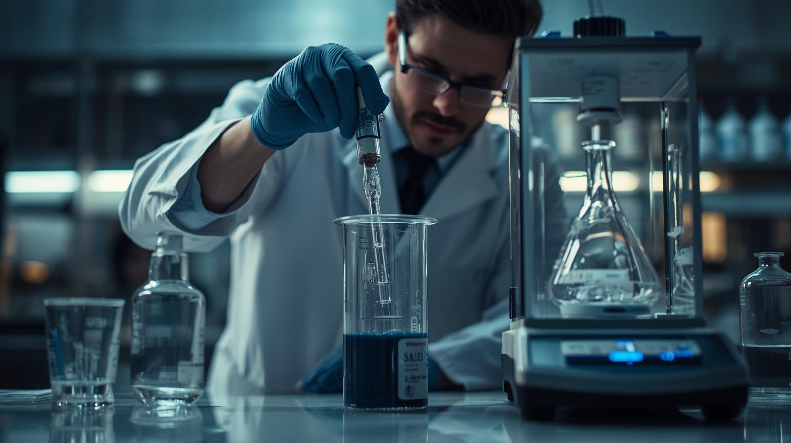 Cosmetic chemist preparing a lab-scale batch during early formulation development