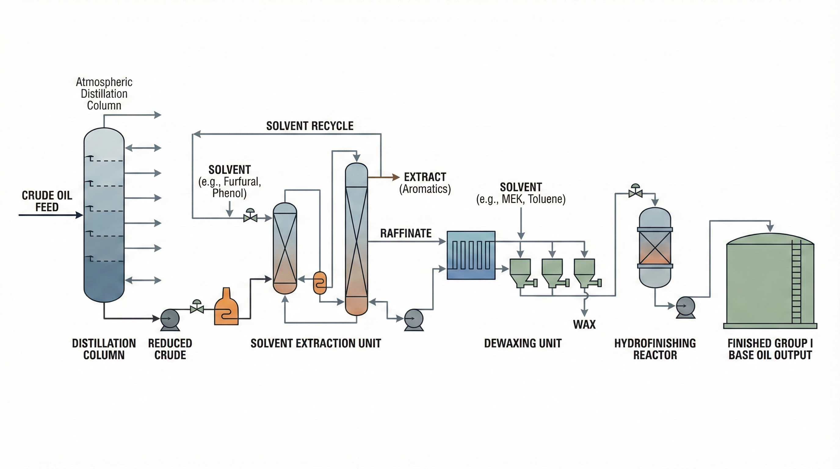 Hydroprocessing unit schematic used for producing Group II base oils