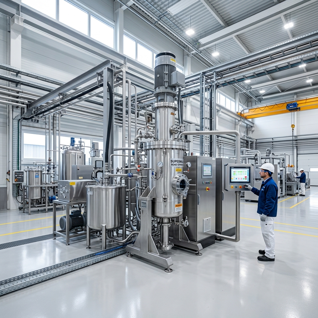 Industrial bead mill and basket mill grinding systems used to reduce carbon black pigment to sub-micron particle size for high-gloss paint