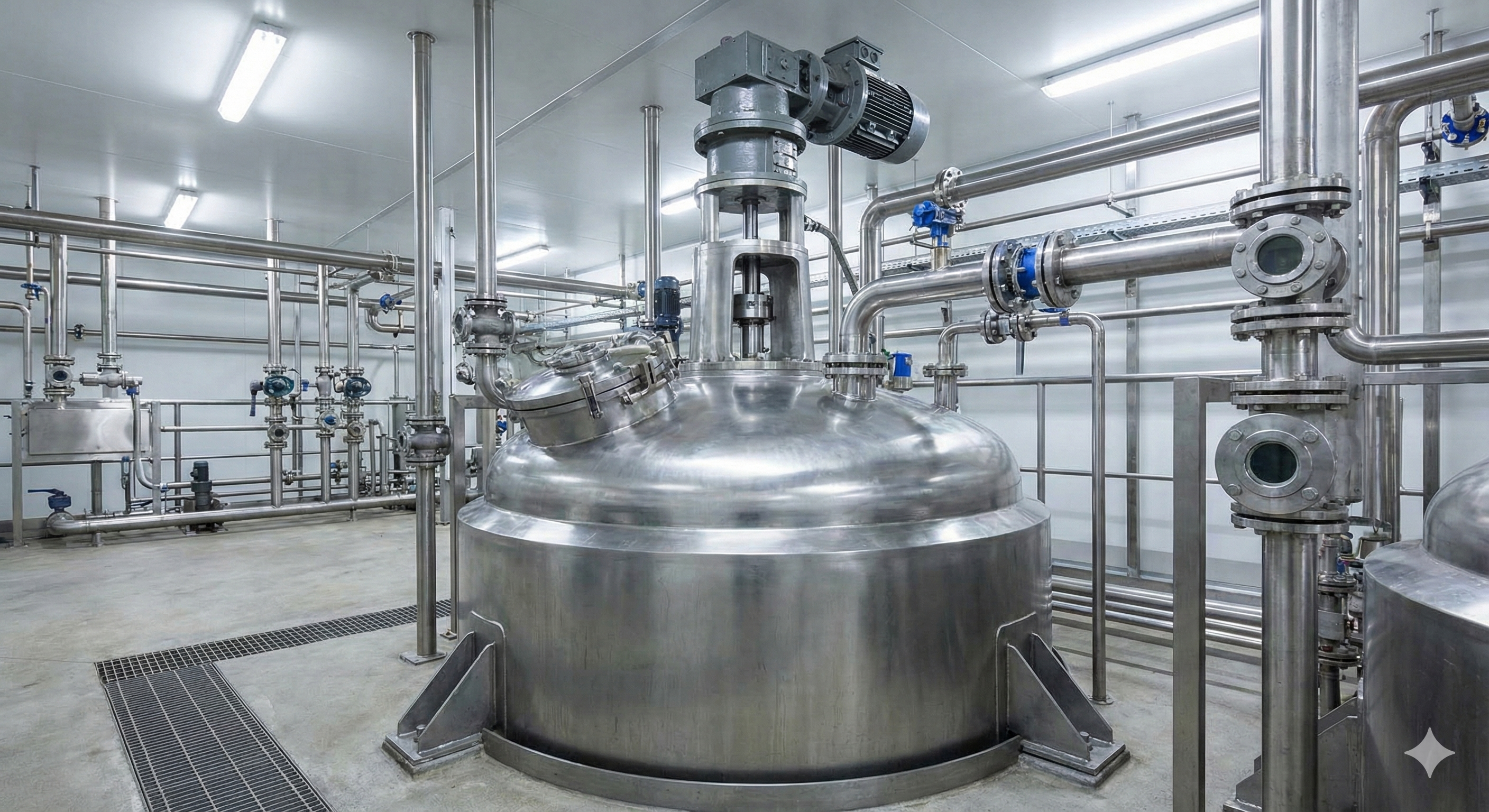 Precision industrial manufacturing line with stainless steel jacketed reactors optimized for low-shear bio-enzymatic blending and stable cold-fill production