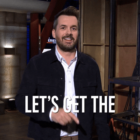 Talk show gif saying let's get the show started