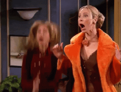 Friends GIF Phoebe and Rachel jumping