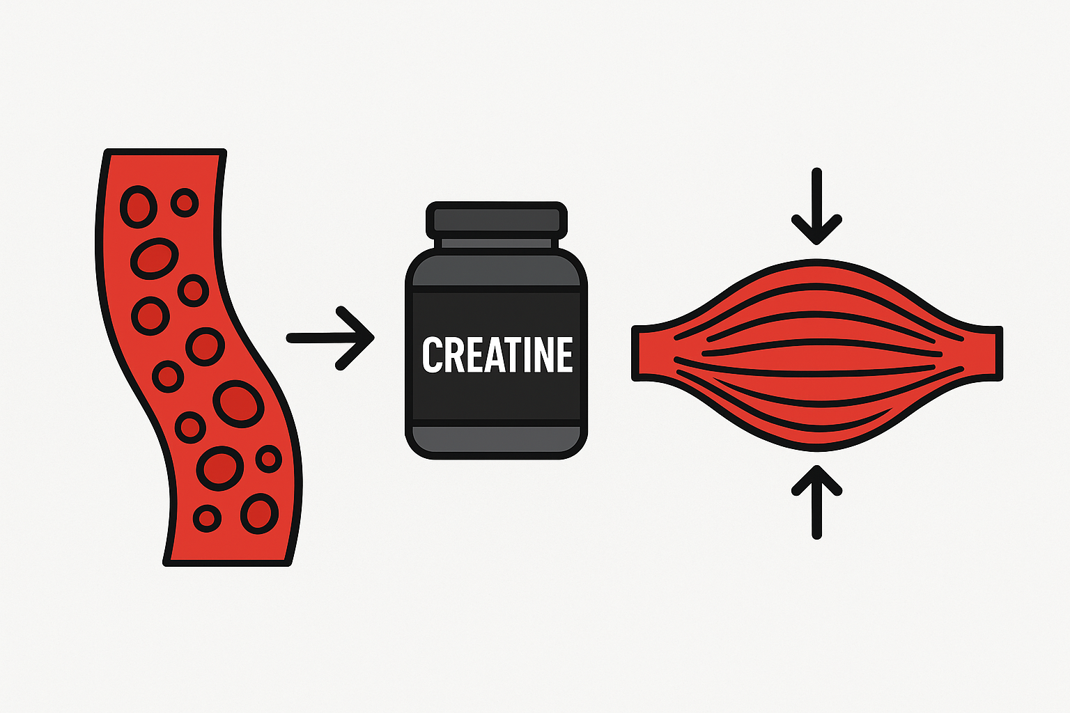 Gráfico estilizado mostrando fluxo sanguíneo e absorção muscular, representando timing da creatina.