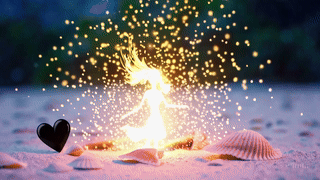 Fairy coming out of seashells and beach sand magical.