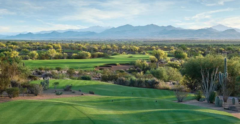 We-Ko-Pa Saguaro fairway with mountains