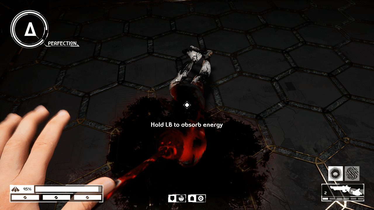 FPS called Imperfection in-game clip: the player absorbs blood from a humanoid monster to recover their health points