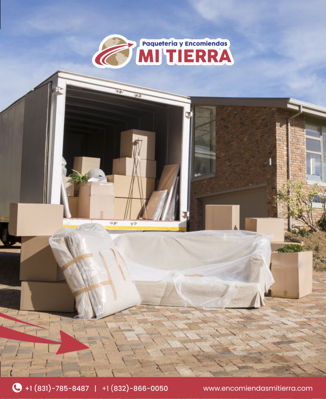 Mudanza Mi Tierra: camión con muebles embalados frente a una casa