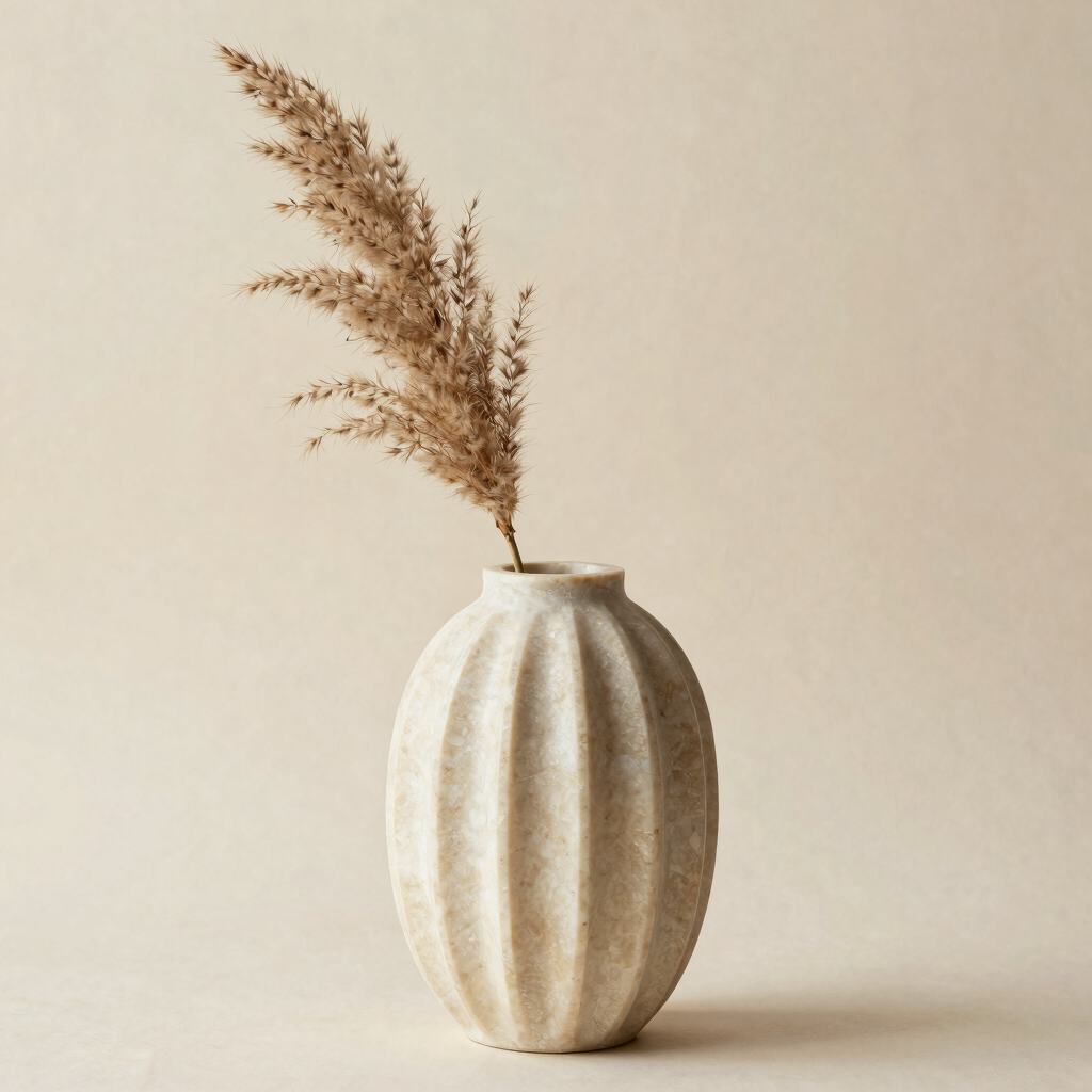 Zaria Ribbed Travertine Vase