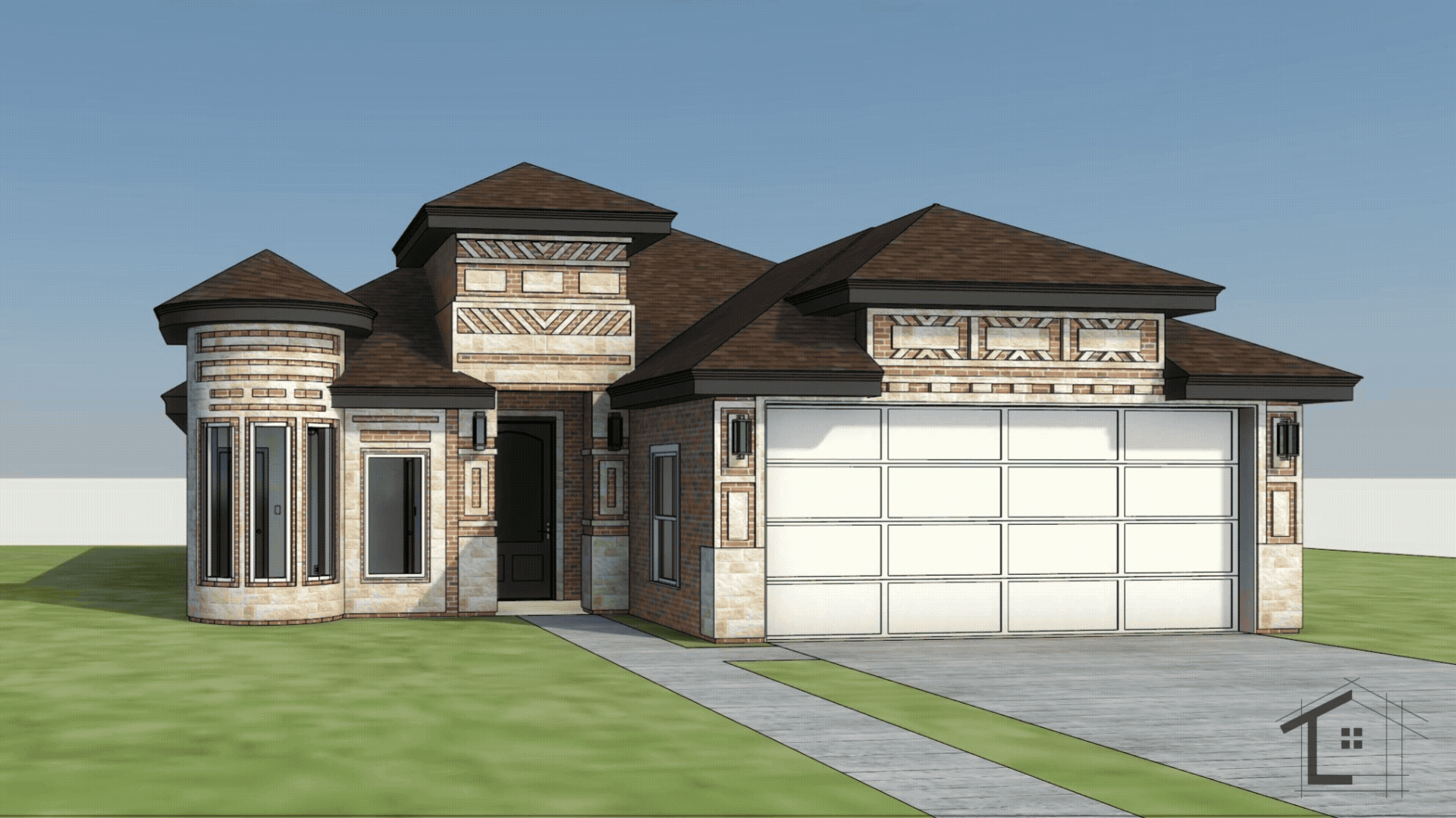 an abstract photo of a curved building with a blue sky in the background