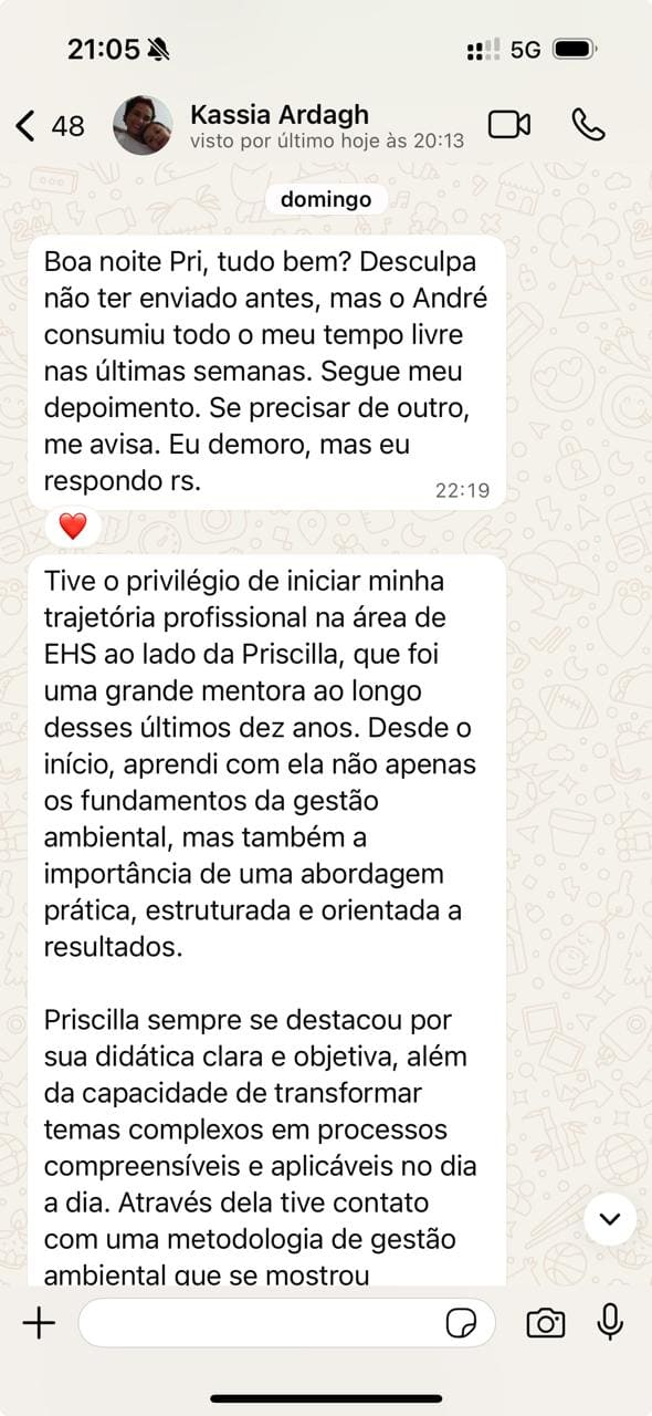 Depoimento de aluna 2 do curso Do Zero ao Planner Ambiental
