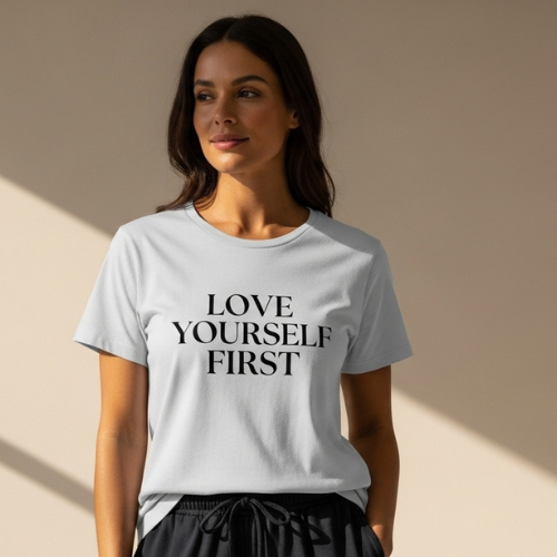 Woman in soft organic tee