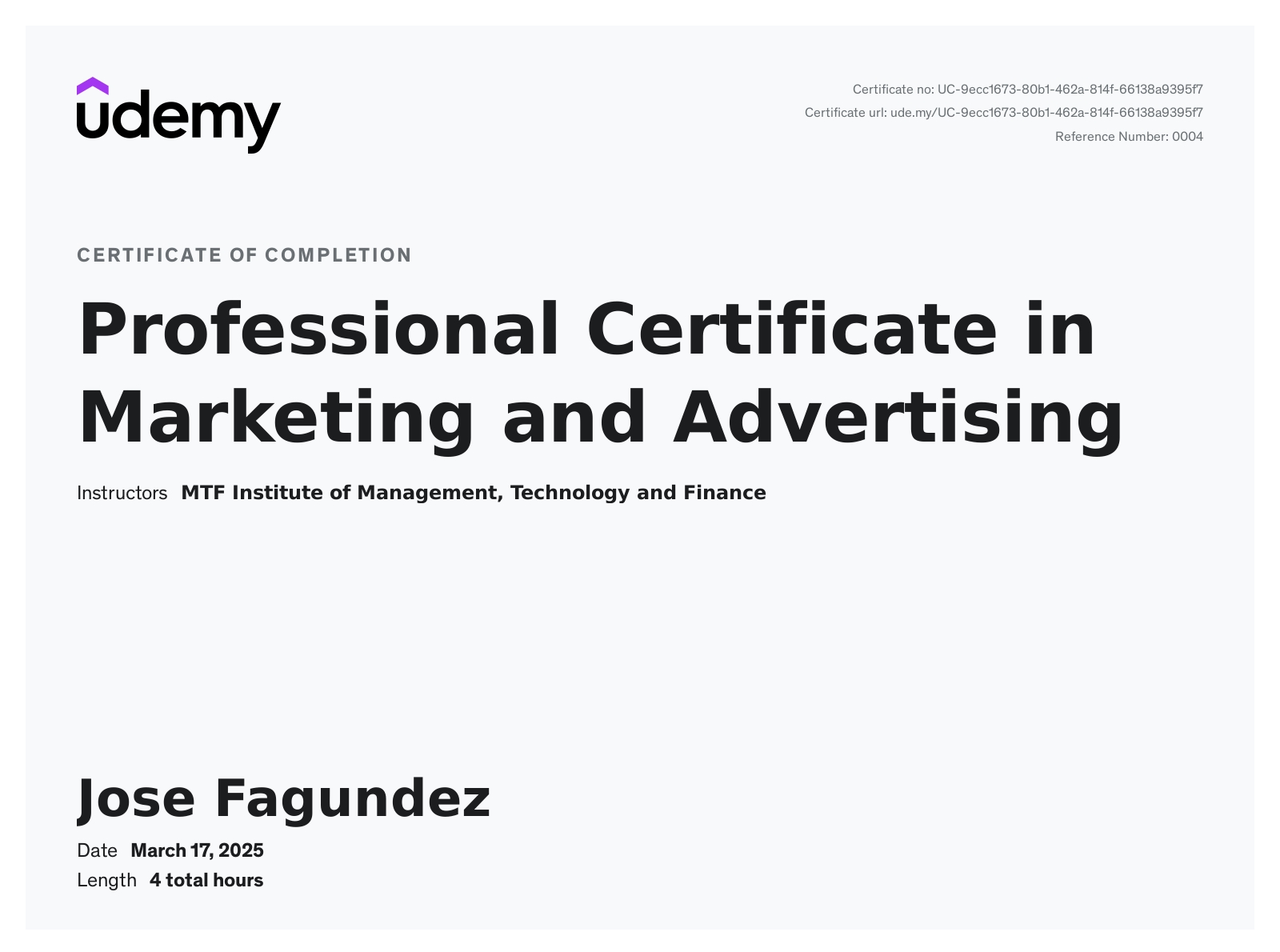 Martketing and Advertising Professional Certification