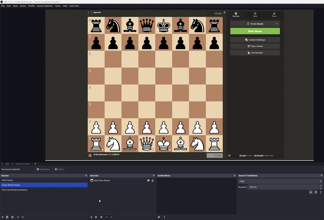 a chess game with a chess game board