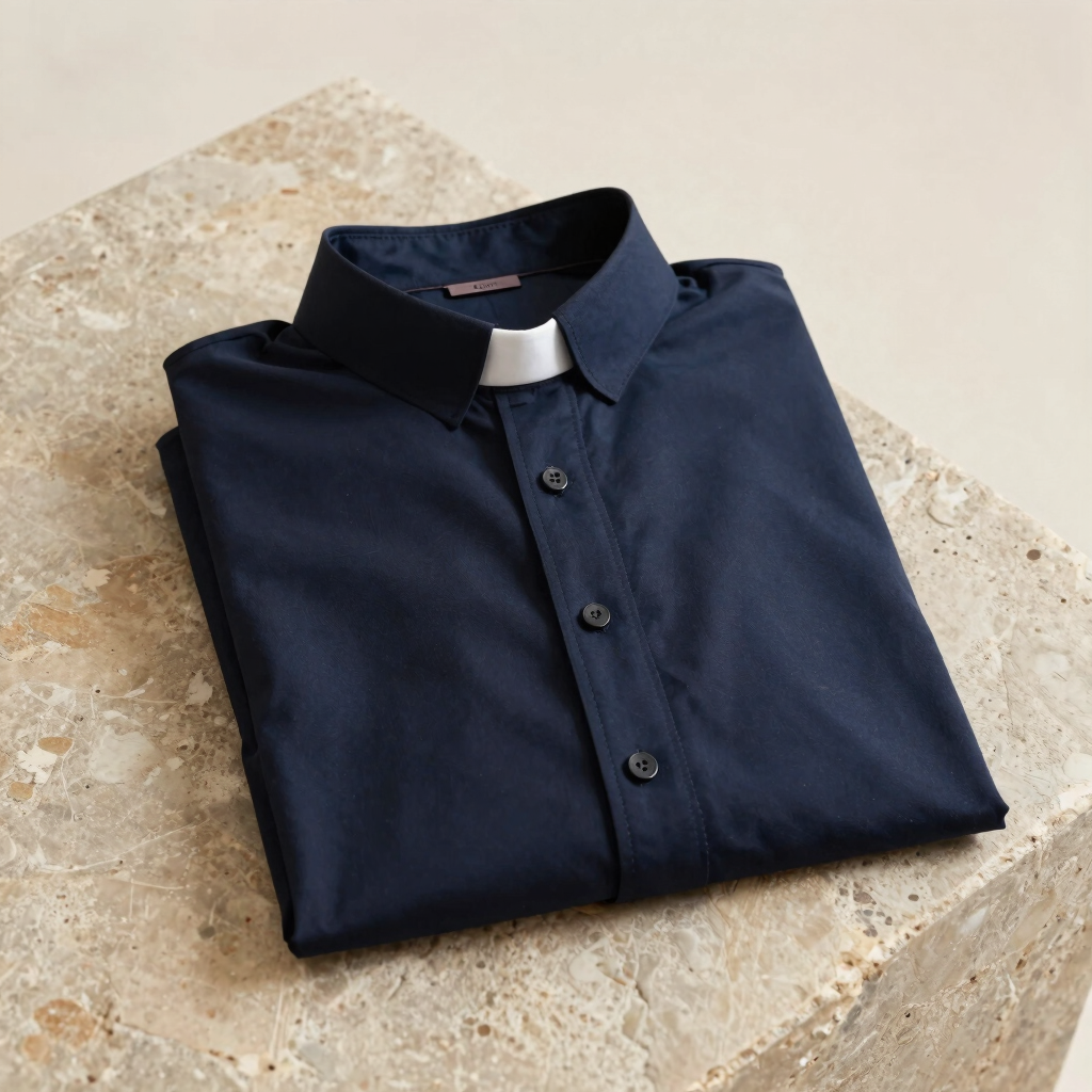 Camisa Clergyman Cuello Tirilla Azul Marino