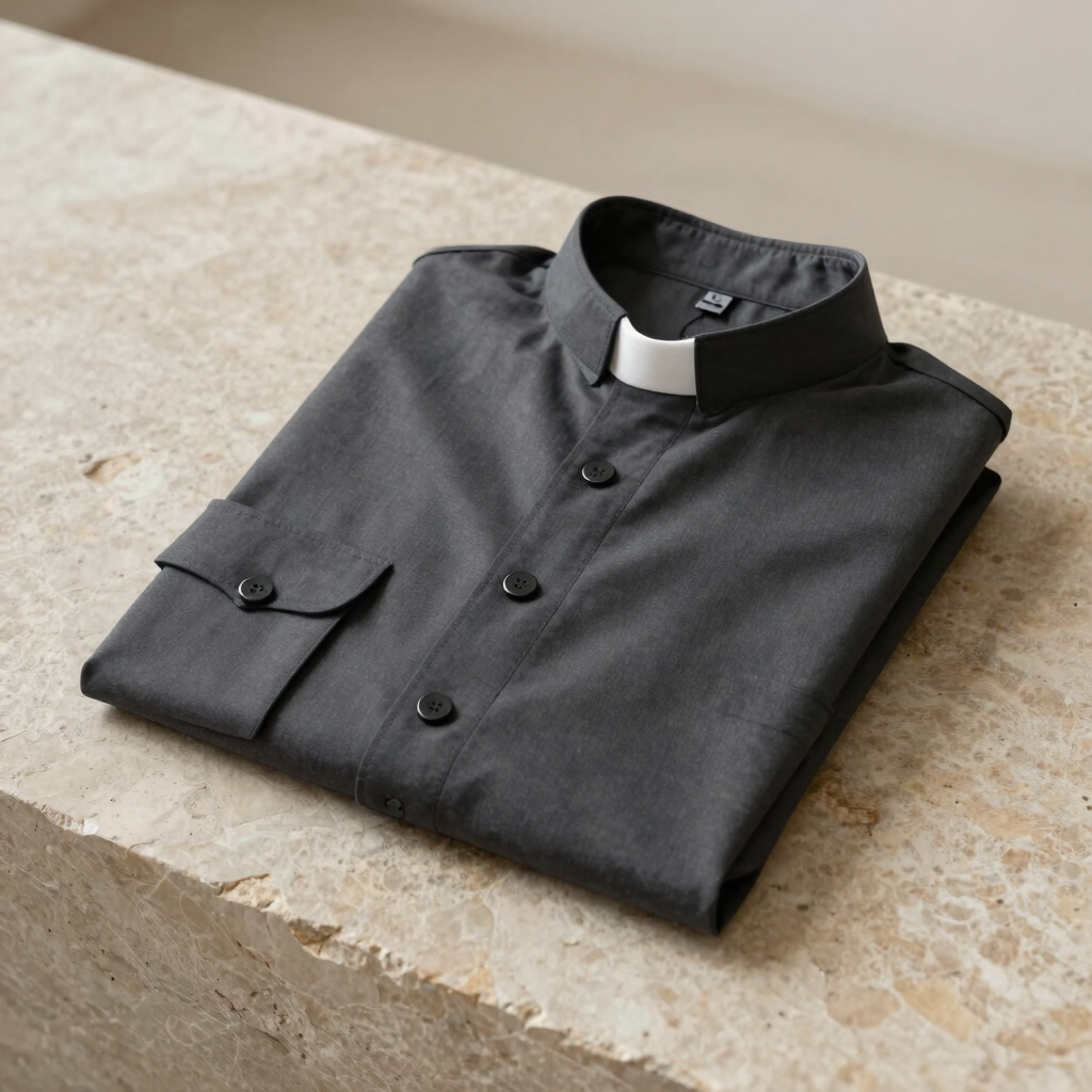 Camisa Clergyman Manga Corta Gris Marengo