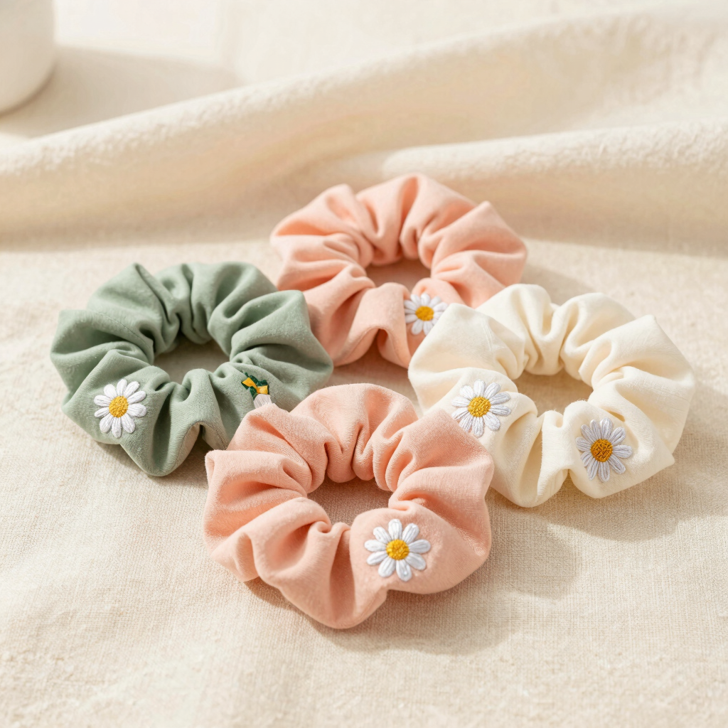 Petite Daisy Cotton Scrunchies Trio