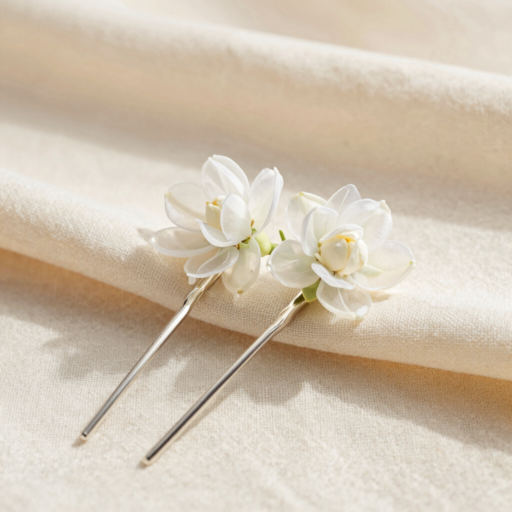 Jasmine Bud Organza Hair Pins