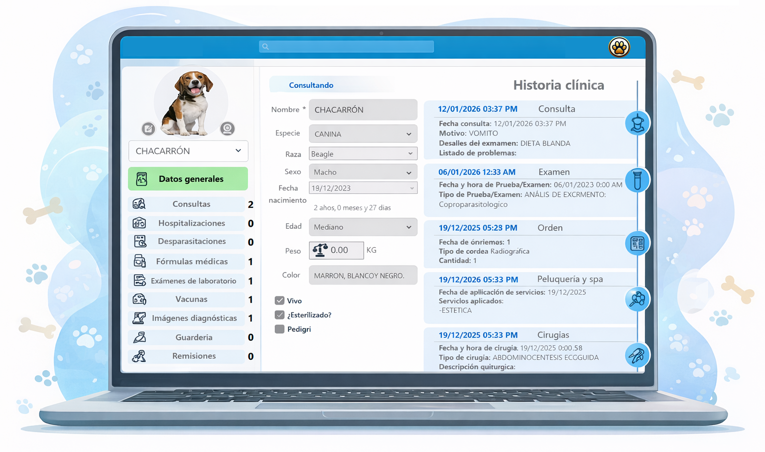 Interface del Software RadiantVET