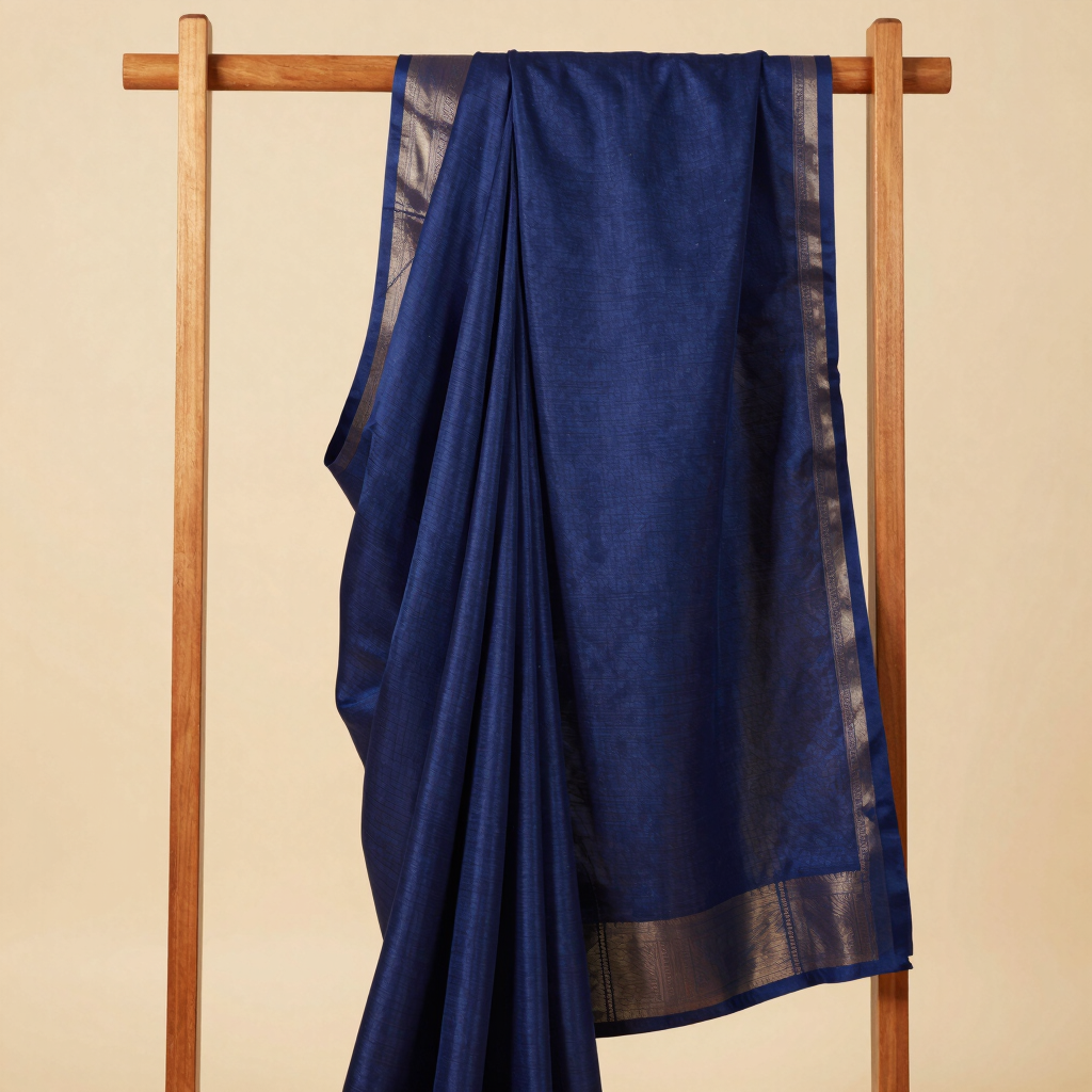 Midnight Blue Tussar Silk Saree