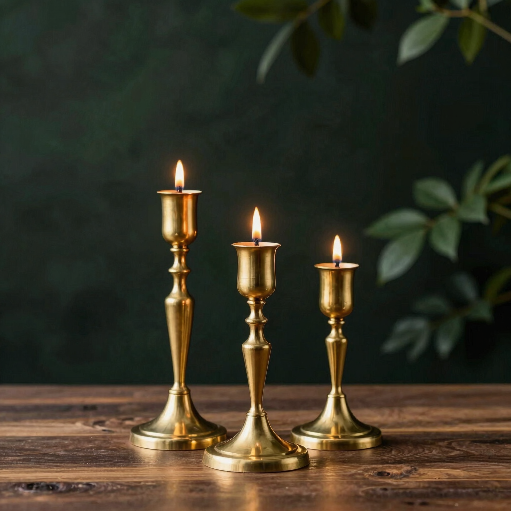 Brushed Brass Candlestick Set