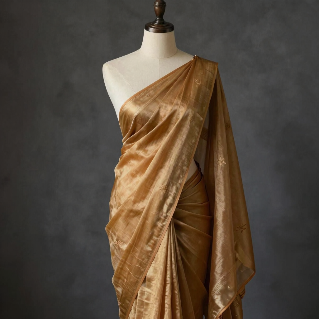 Ochre Handloom Tussar Silk Saree