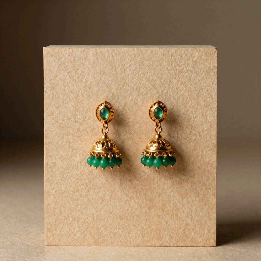 Jhumka Earrings with Emerald Beads