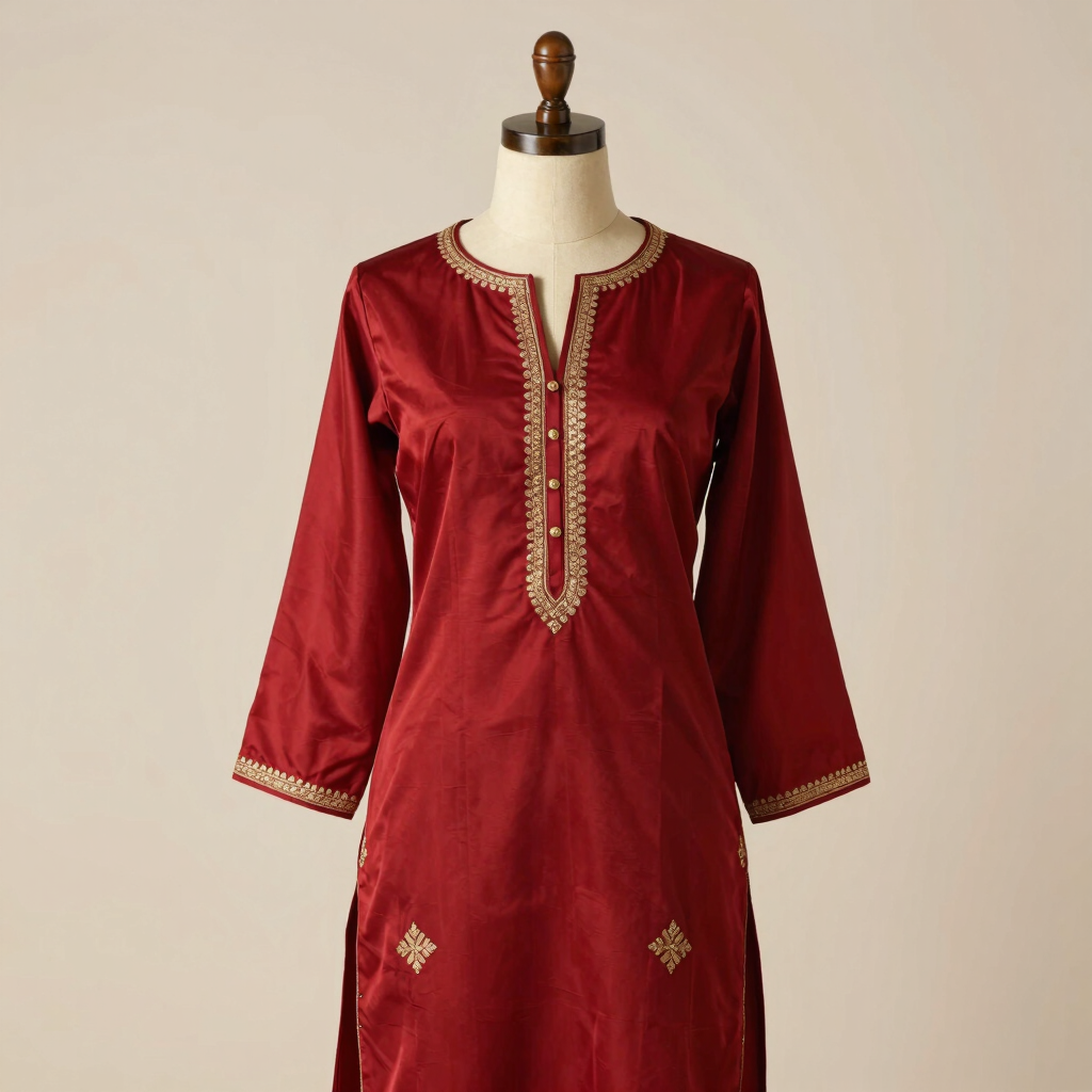 Crimson Festive Silk-Blend Kurti