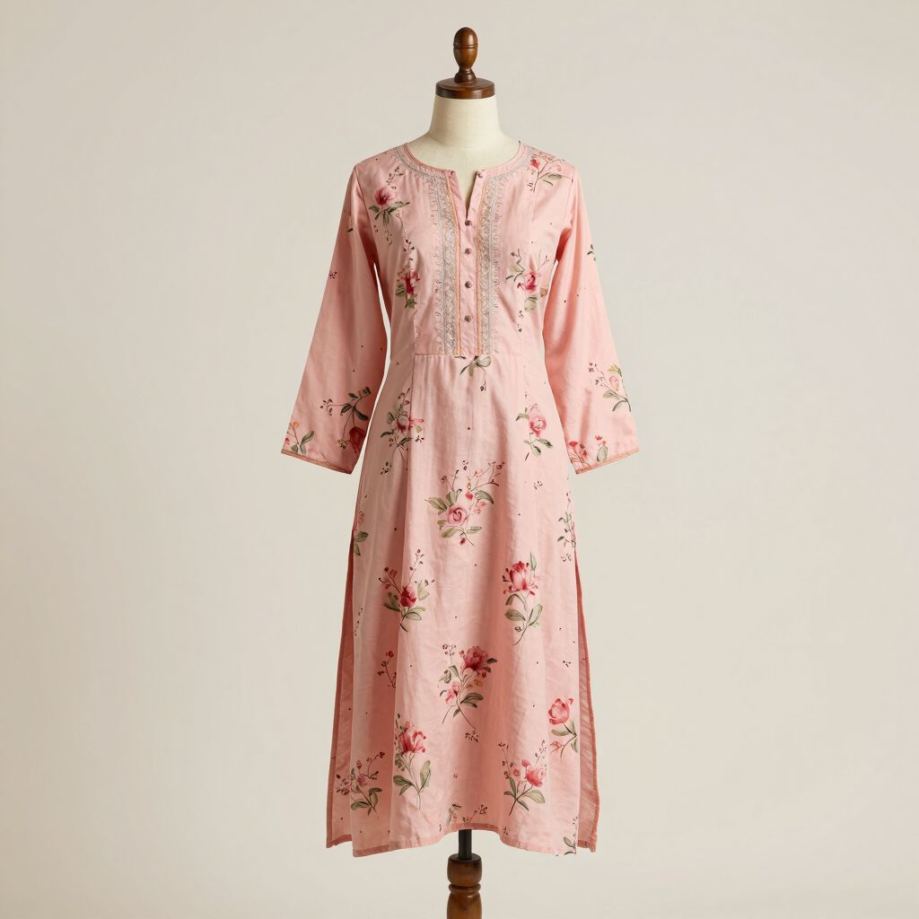 Gulabi Floral Rayon Anarkali Kurti