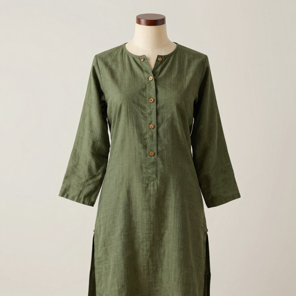 Earthy Olive Cotton Slub A-Line Kurti