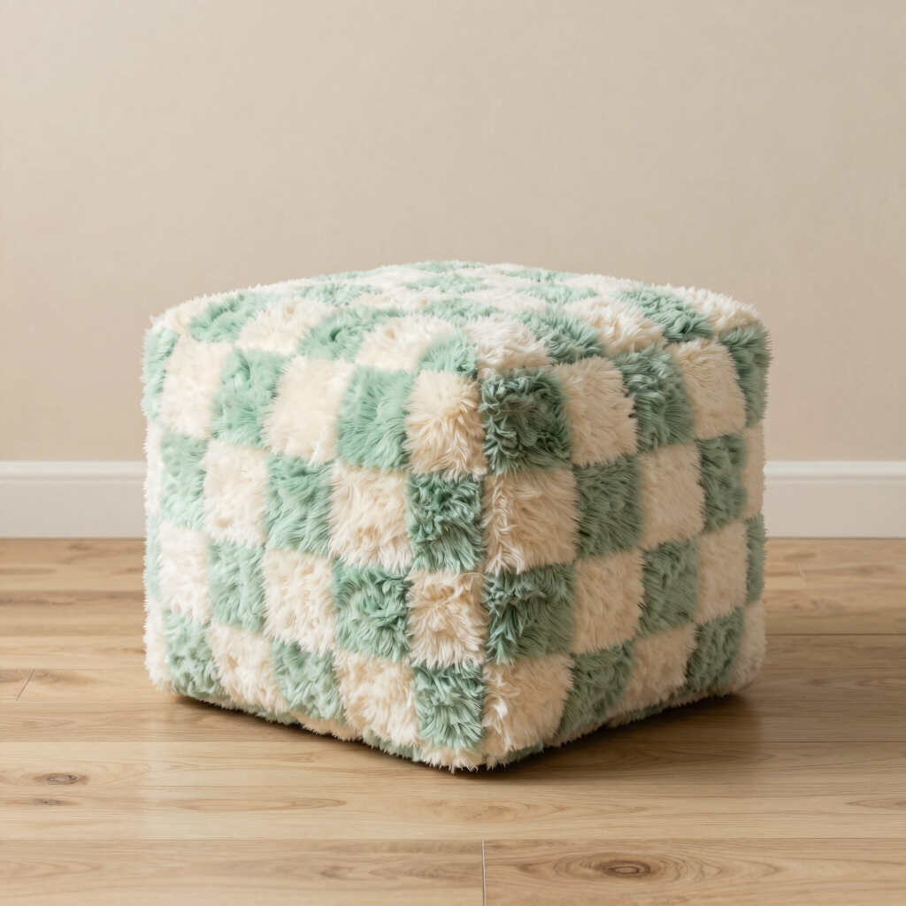 Tove Checked Faux Fur Pouf
