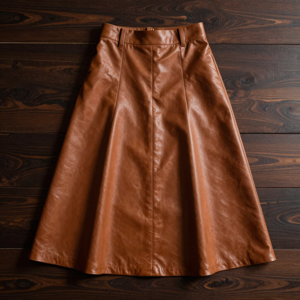 Falda Midi en Piel Cognac