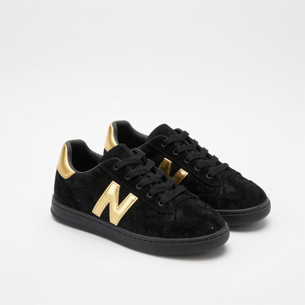 Baskets Basses Noir Mat et Or