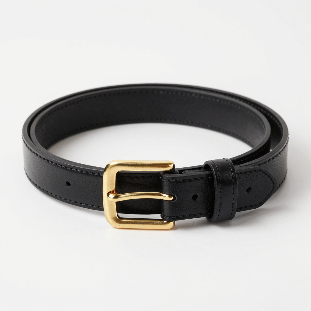 Ceinture en Cuir Noir et Boucle Dorée