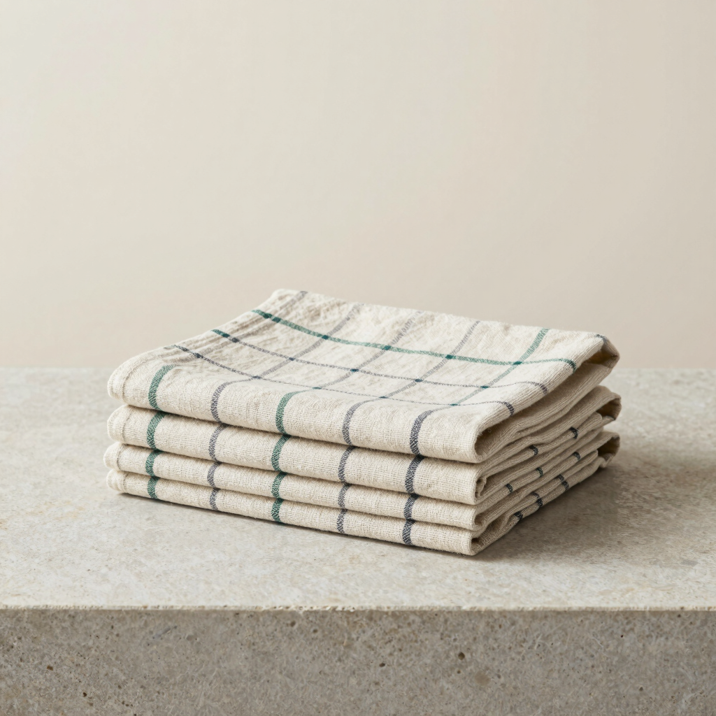Grid Pattern Linen Tea Towels