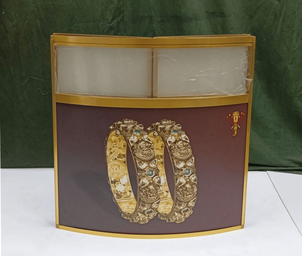 Folded Front & Back view of a curved Jewellery Counter