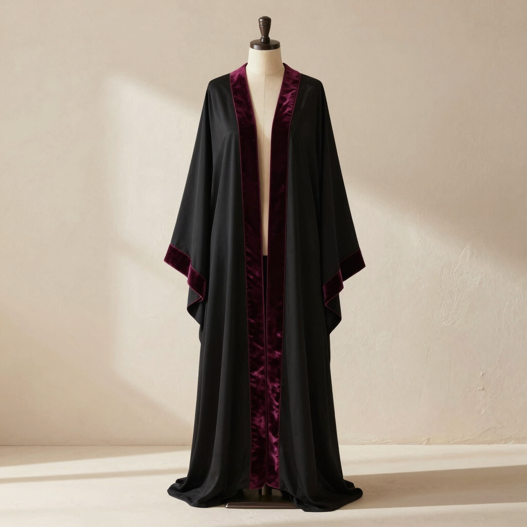Aubergine Trimmed Velvet Abaya