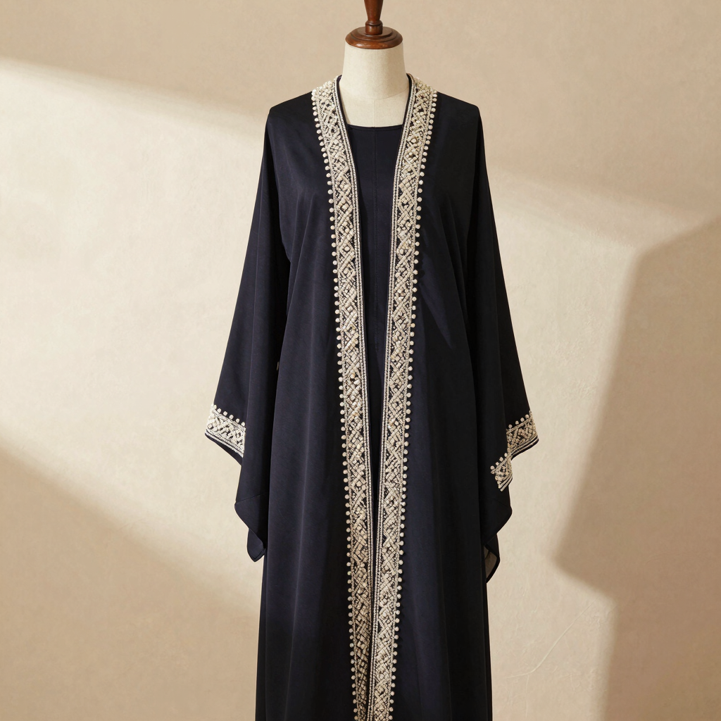 Pearl Embroidered Silk Abaya