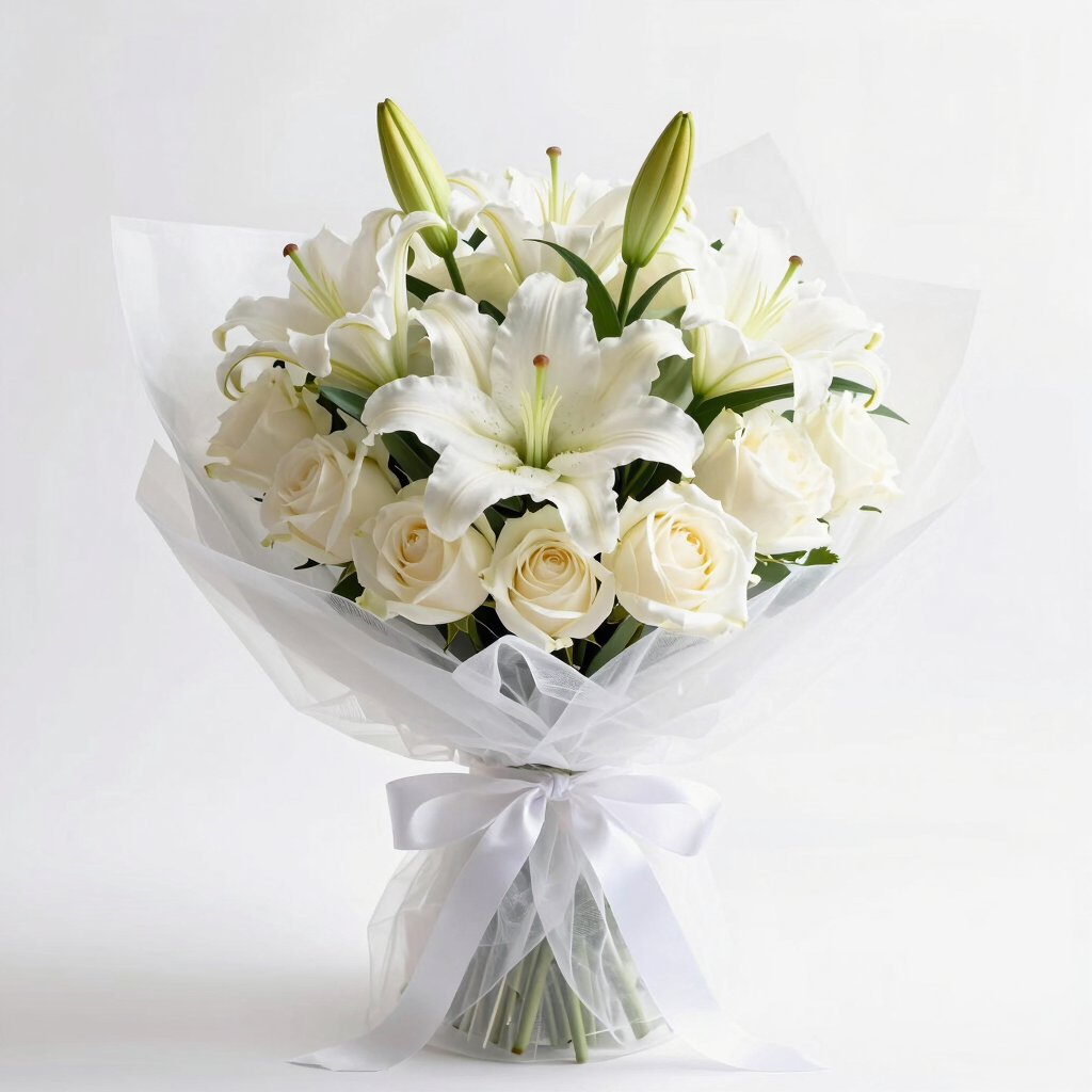 Buket Lily & Mawar Putih Pure