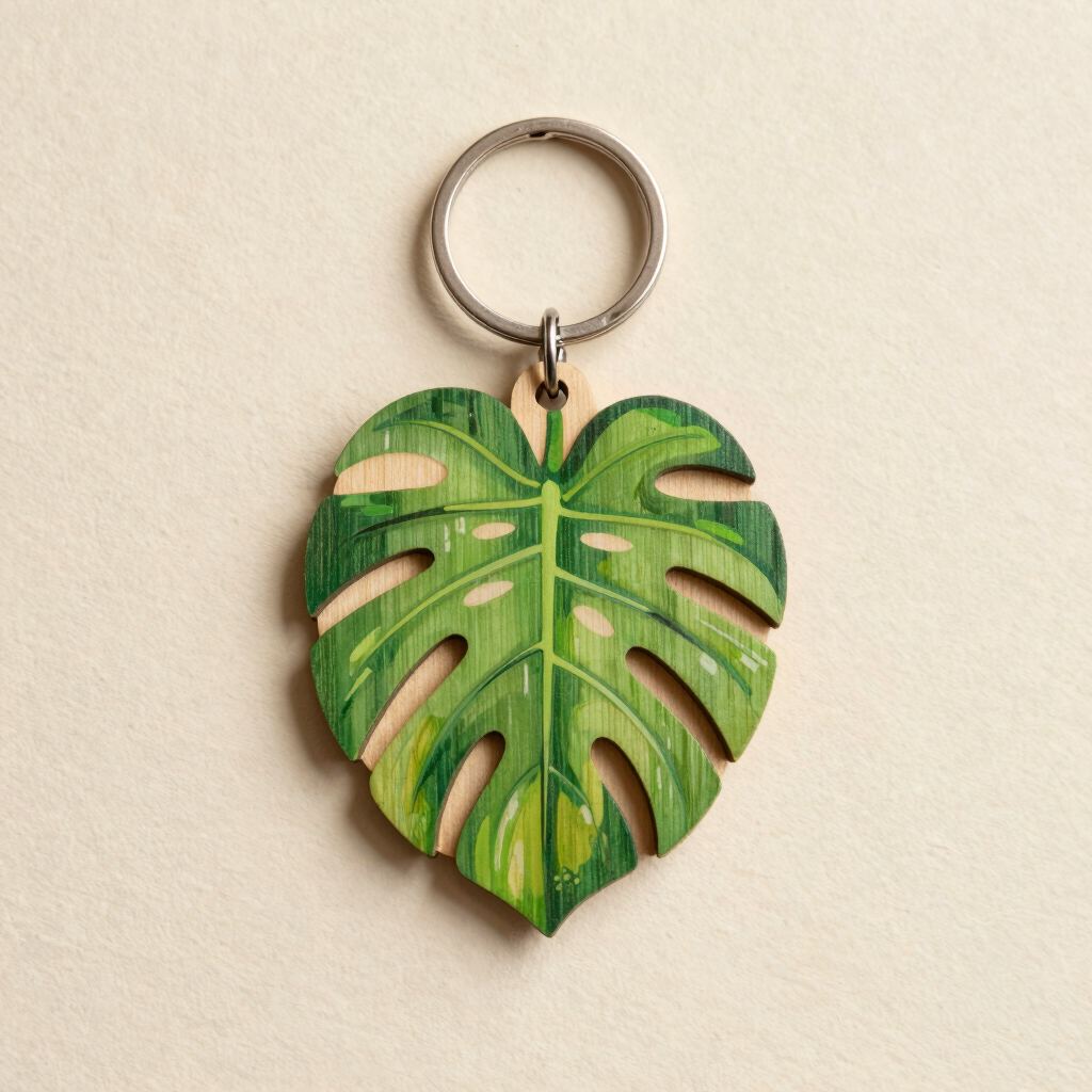 Monstera Leaf Wooden Keychain