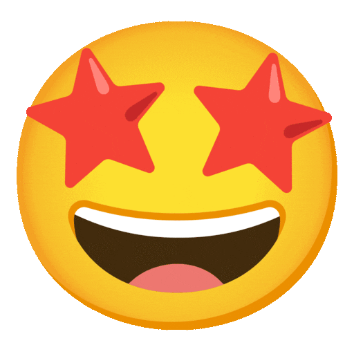 Star-struck emoji with a wide open-mouthed grin and bright red stars for eyes on a yellow face.