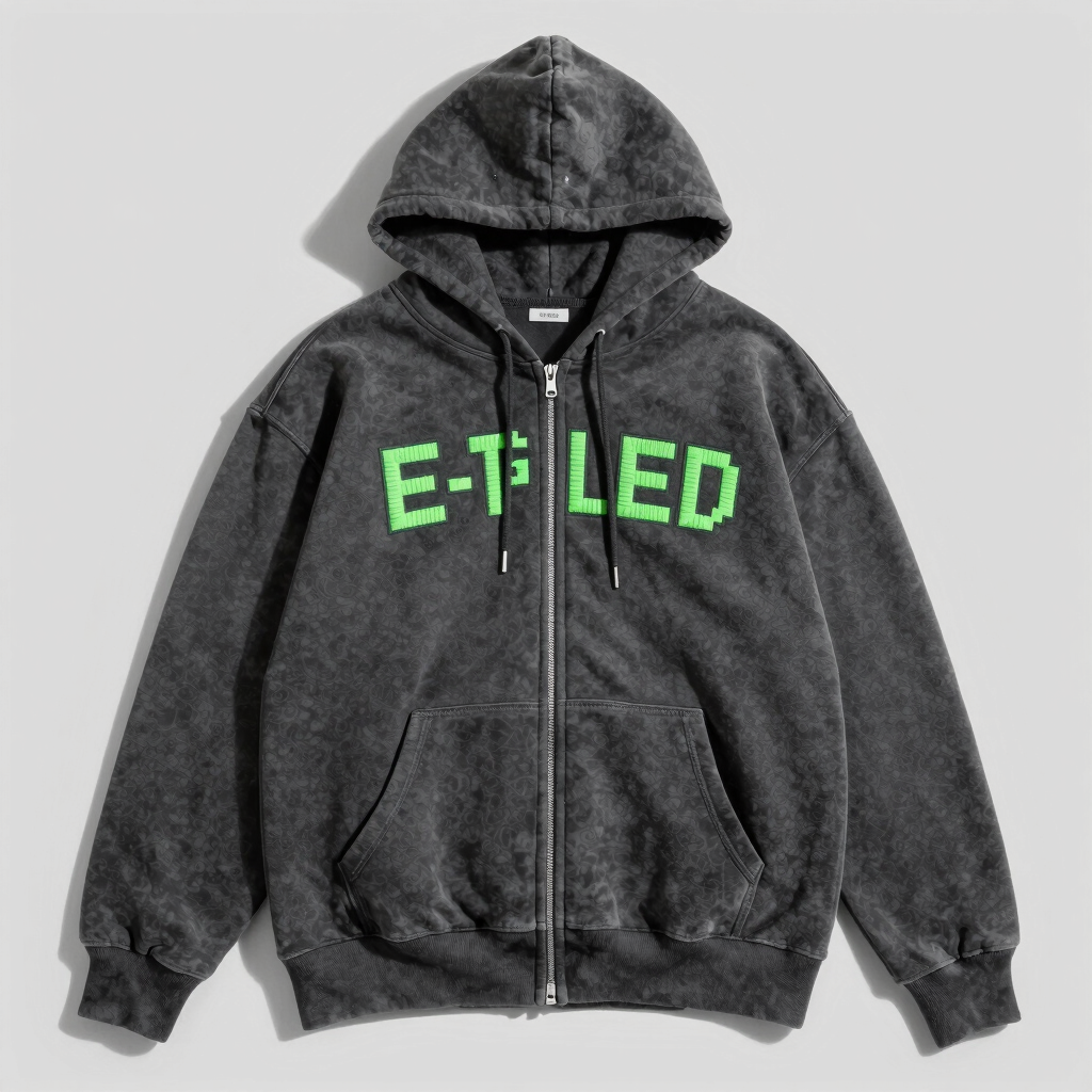 Pixel-Glitch Oversized Zip Hoodie