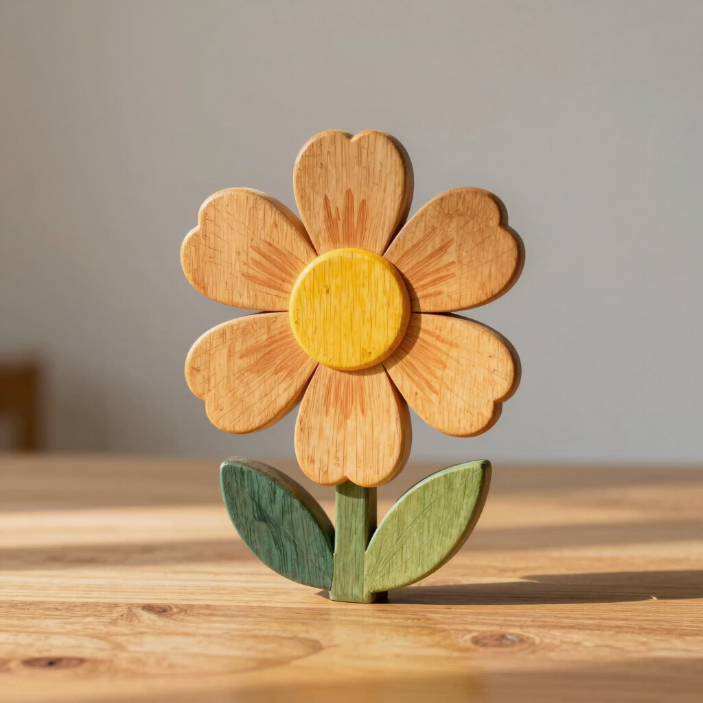 Hand-Painted Wooden Flower Sculpture