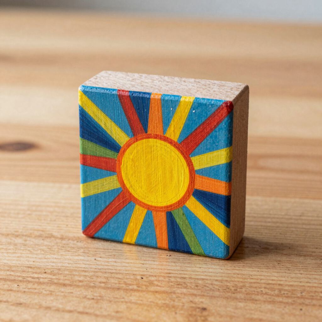 Abstract Sunburst Wood Block Art
