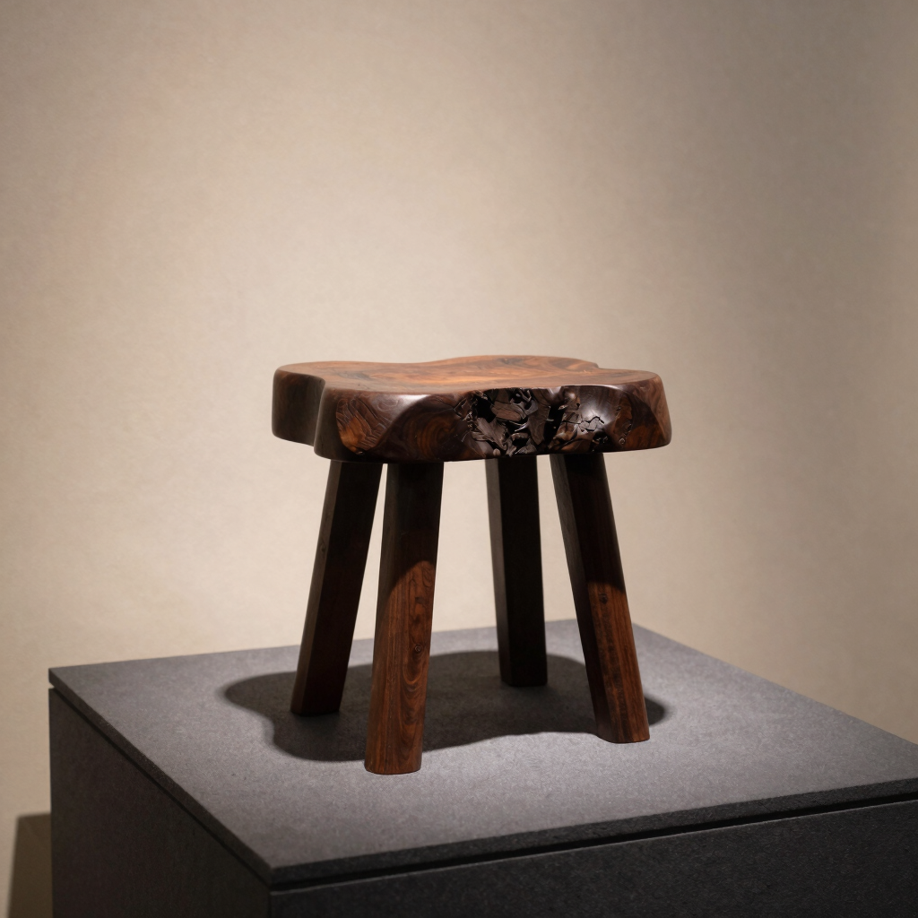 Mid-Century Carved Hardwood Stool