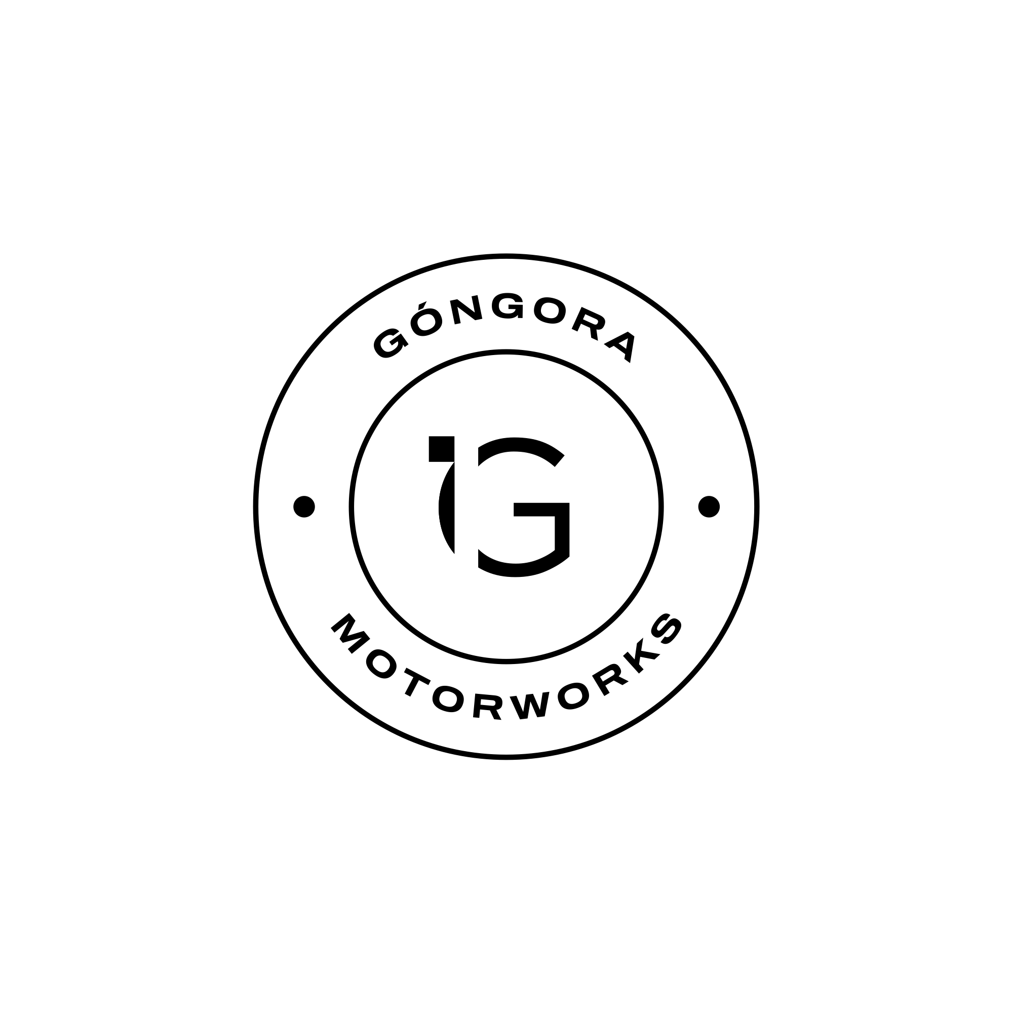 GIF del logotipo de Góngora Motorworks en blanco y neegro