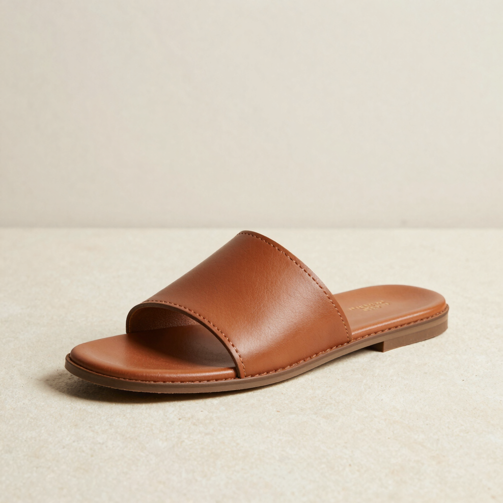 Modern Tan Leather Casual Slides