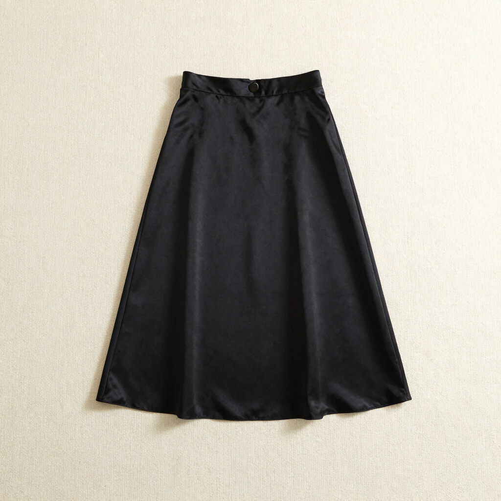 Falda Midi Satinada Negra