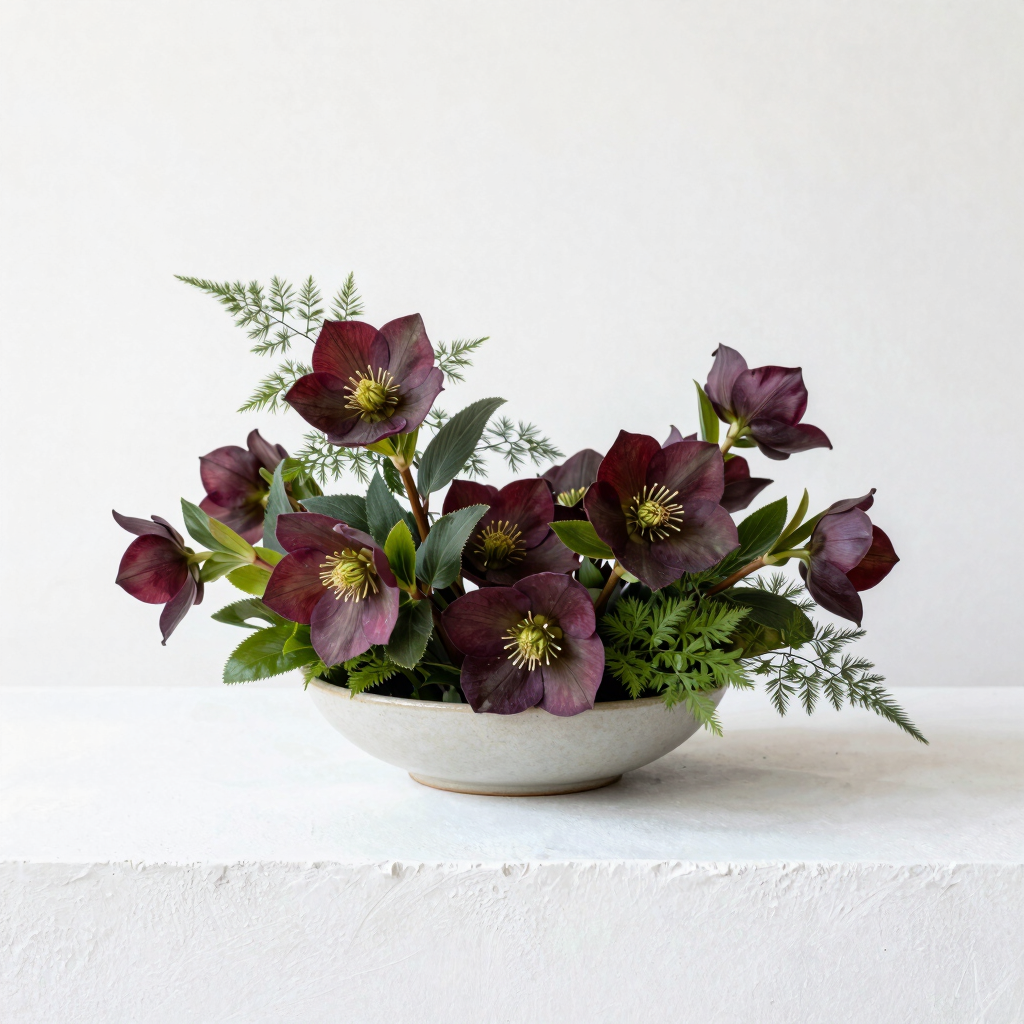 Hellebore & Fern Ikebana Study